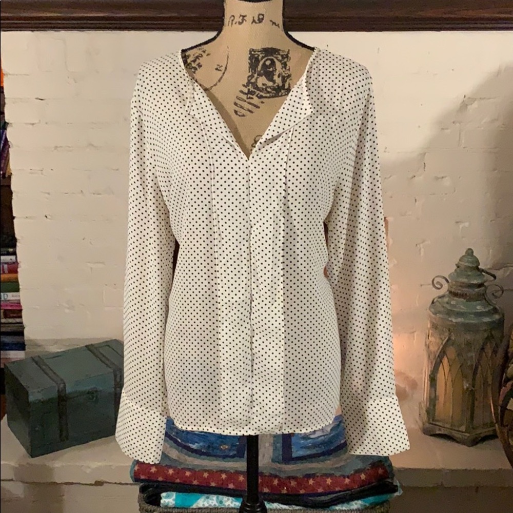 XL rayon/cotton, white and polka dot dress shirt